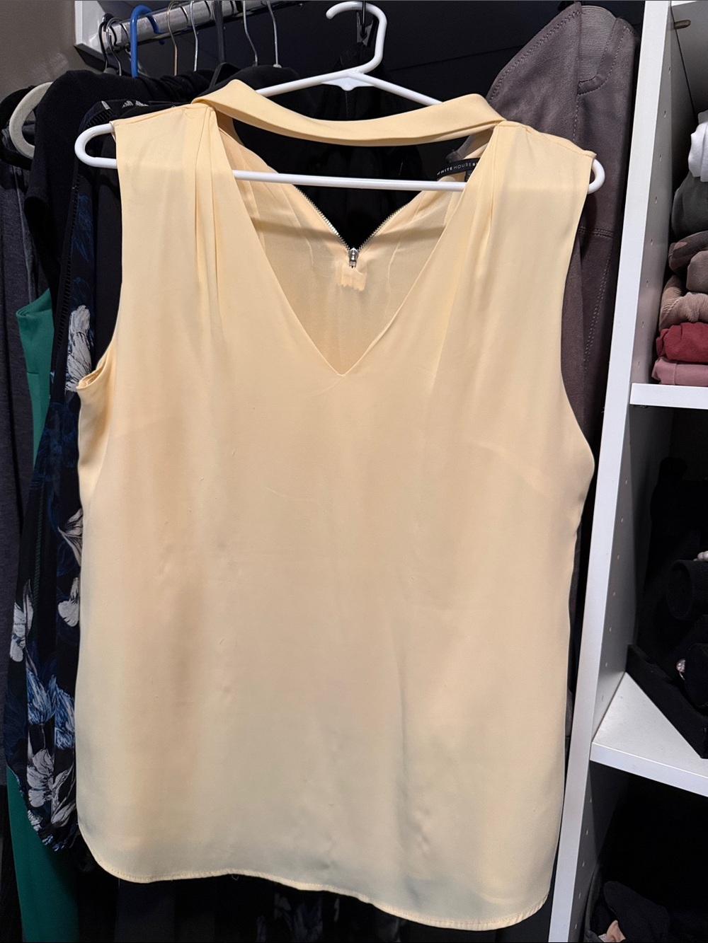 White House Black Market Pale Yellow V-Neck Sleeveless Shell